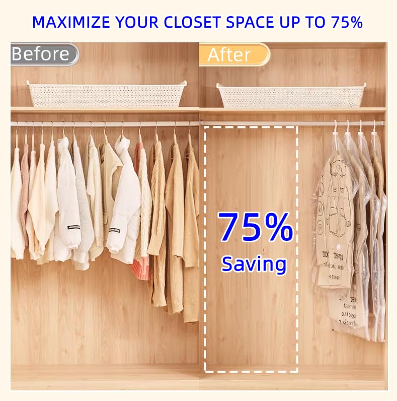 SunHorde Hanging Space Bags Vacuum Storage Bags for Clothes, Dress, Winter Coats, 6 Pack 53.1x27.6 inch, Large Reusable Garment Protector - Image 2